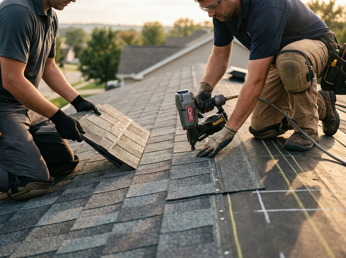 Professional roofer working on a residential roof in South Gate Ridge